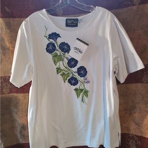 Bob Mackie White Tee with Purple Accents